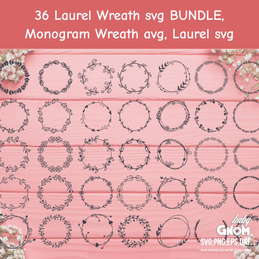 36 Laurel Wreath SVG BUNDLE Monogram Wreath SVG Laurel SVG