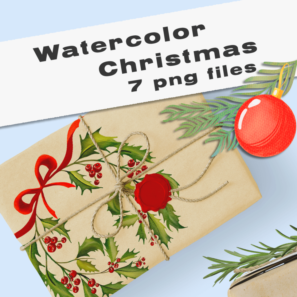 Watercolour Christmas Clipart Set Png Masterbundles