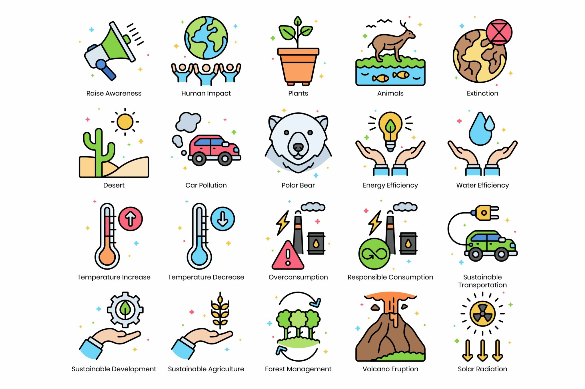 Global Warming Icons Vivid Masterbundles