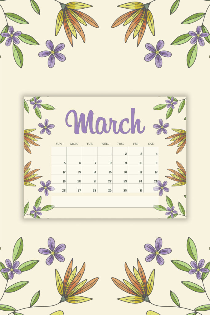 Free Blossom March Calendar Masterbundles