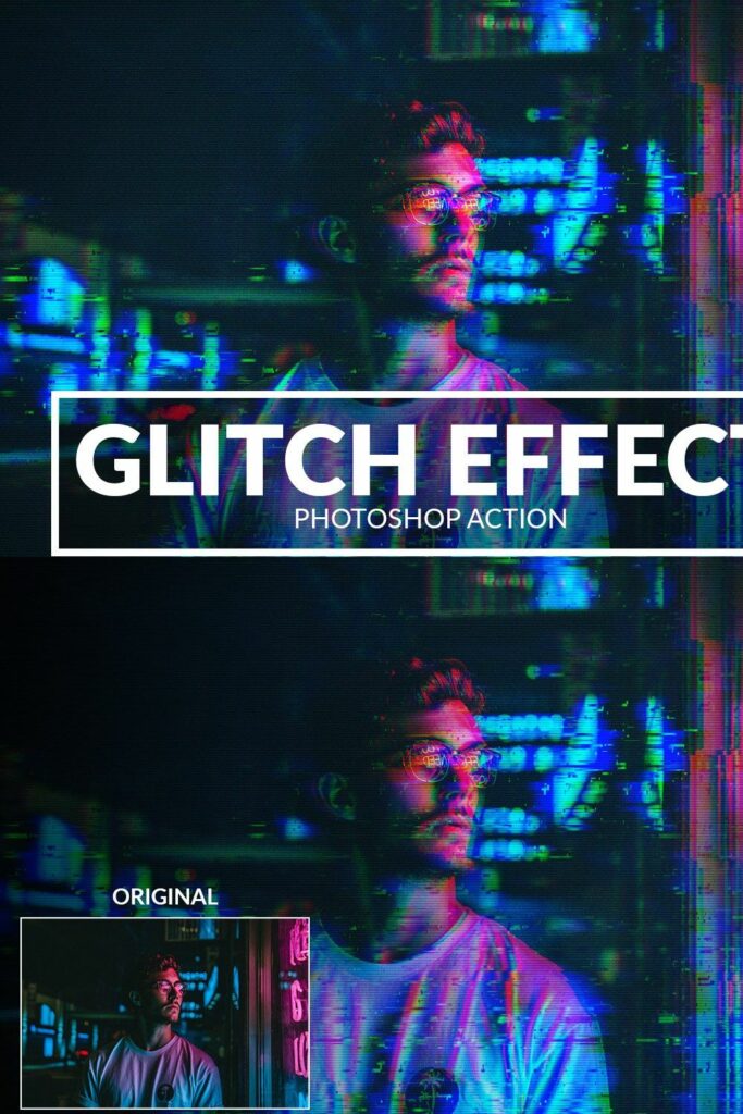 Glitch Effect Photoshop Action MasterBundles