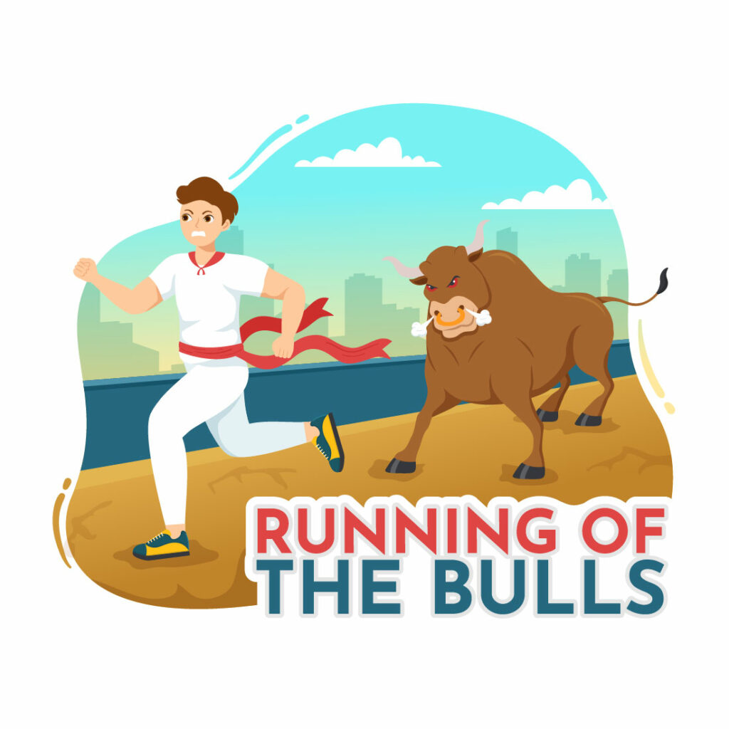 Running Of The Bulls Illustration Masterbundles