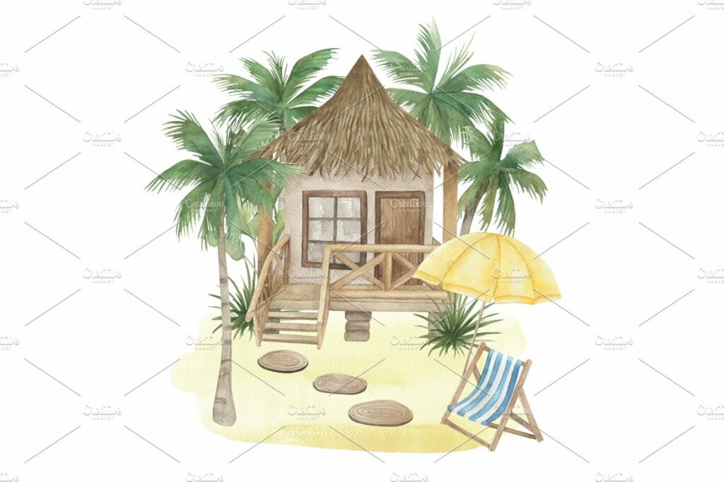 Tropical Beach Cliparts Collection Masterbundles