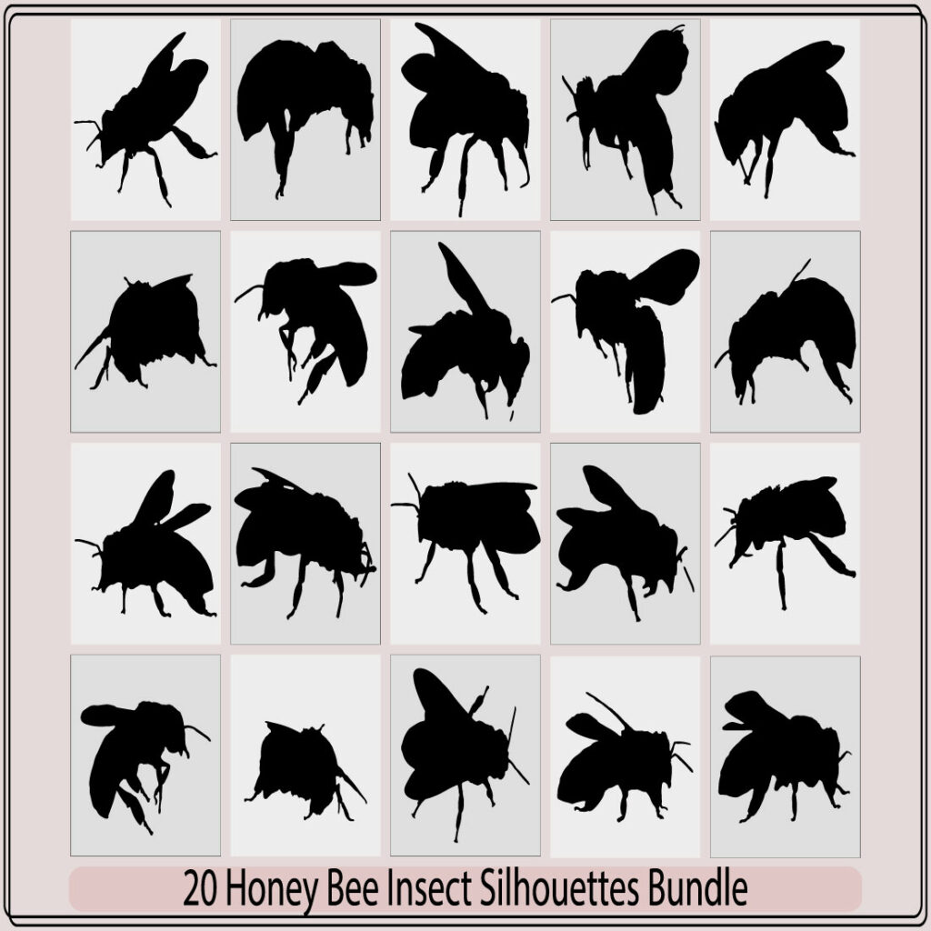 Honeybee Silhouettes Clipart Collection Bee Icon Bug Logo On White