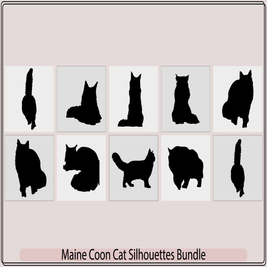 Cat Silhouettes Maine Coon Cat Icons And Silhouettes Sitting Maine Coon