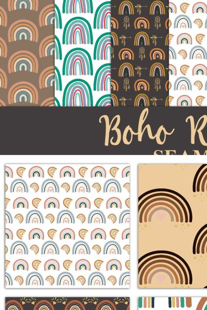 Boho Rainbow Digital Paper MasterBundles