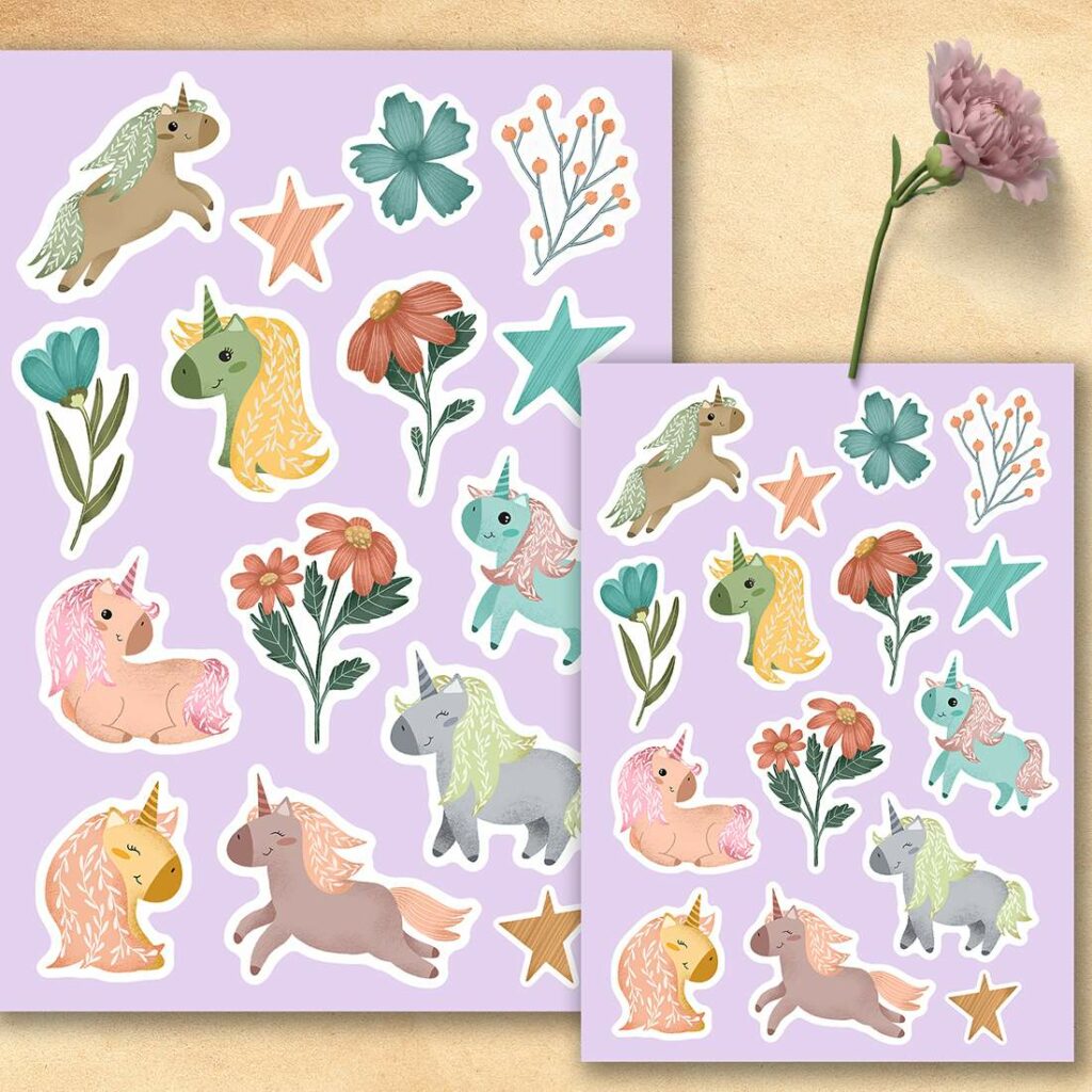 Unicorn Sticker Pack Masterbundles