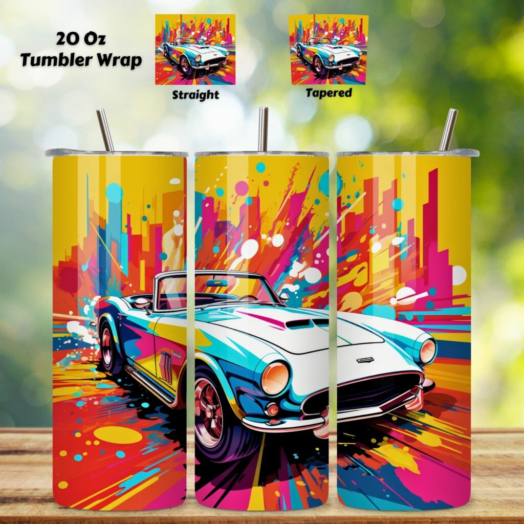 Pop Art Cars Tumbler Wrap Sublimation Png Design Oz Oz Skinny