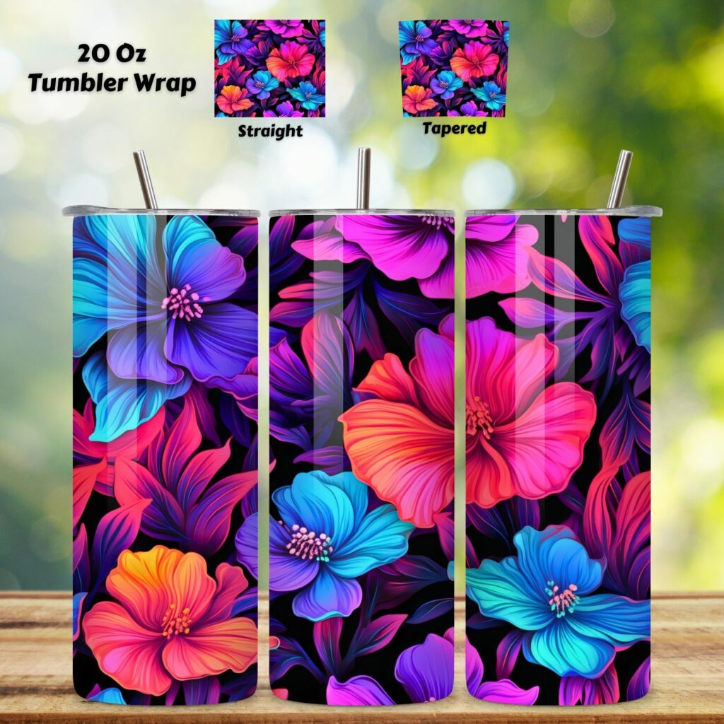 Vivid Neon Bloom Tumbler Wrap Seamless Png Wrap Oz Tumbler Wrap