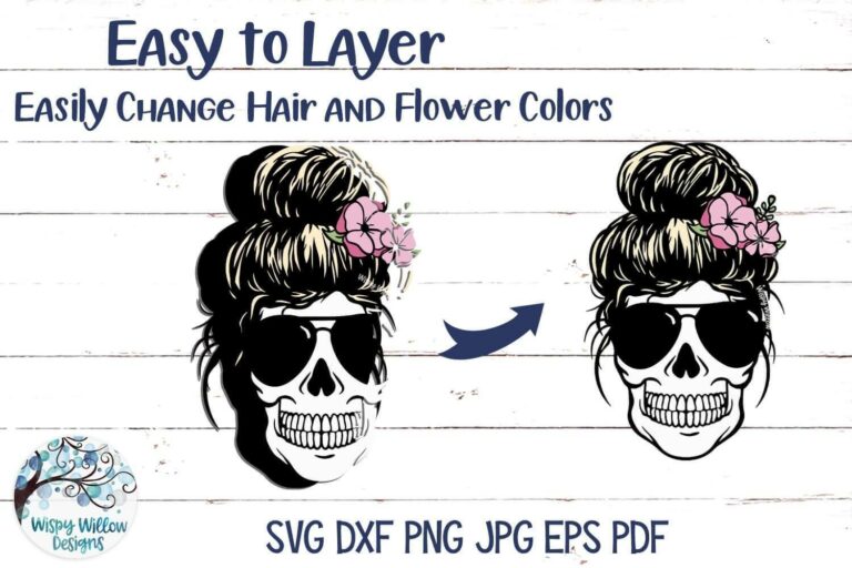 Messy Bun Skull Mom SVG Bundle Skull SVGs MasterBundles