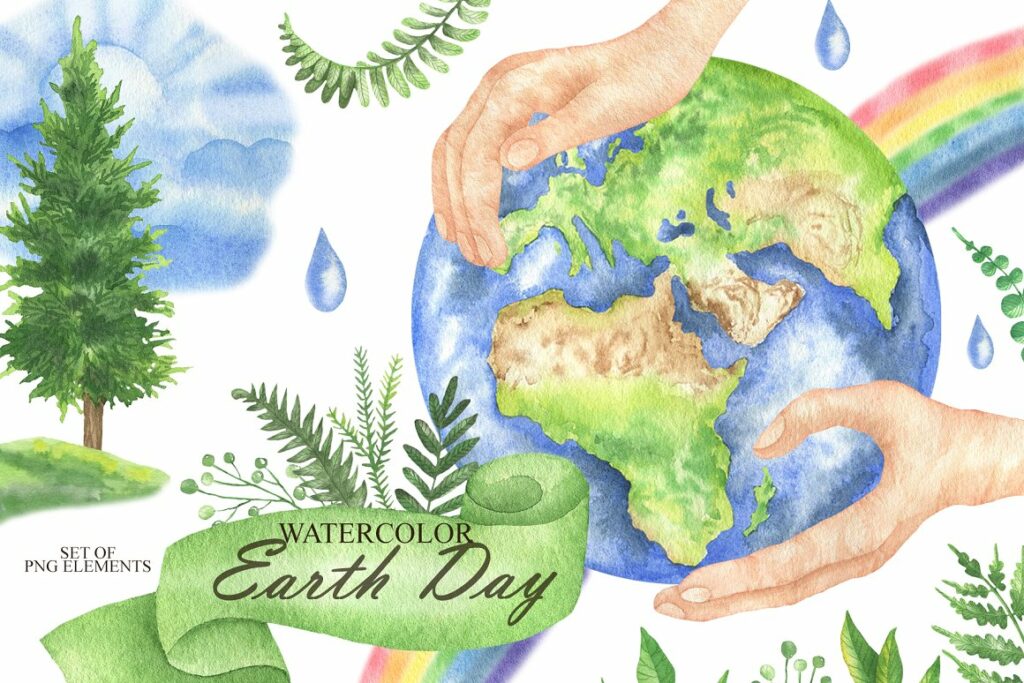 Watercolor Earth Day Clipart MasterBundles