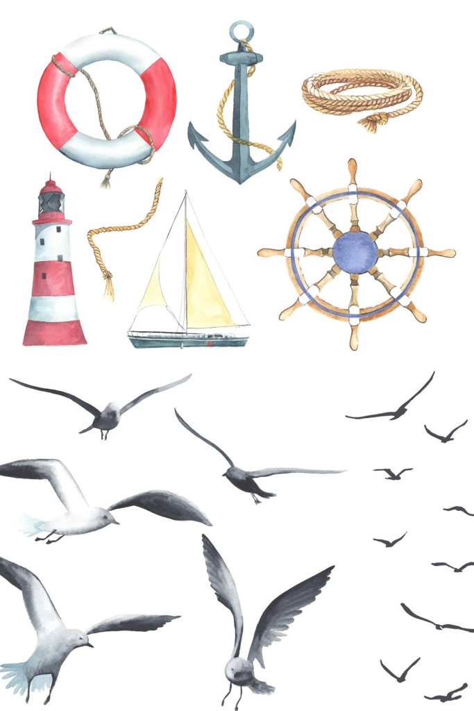 Nautical Elements Watercolor Masterbundles