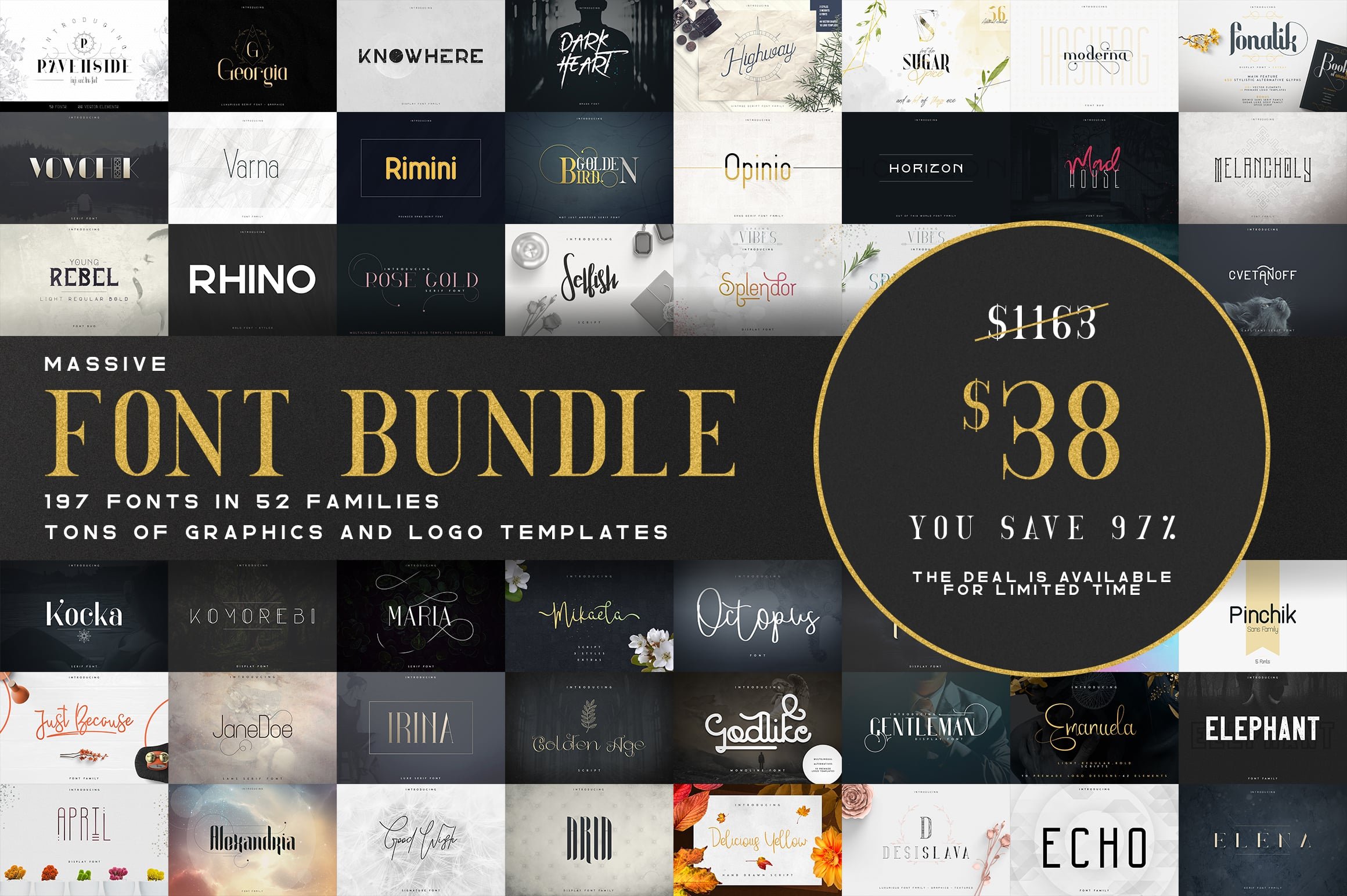 Massive Font Pack 197 Fonts In 52 Font Famili Masterbundles