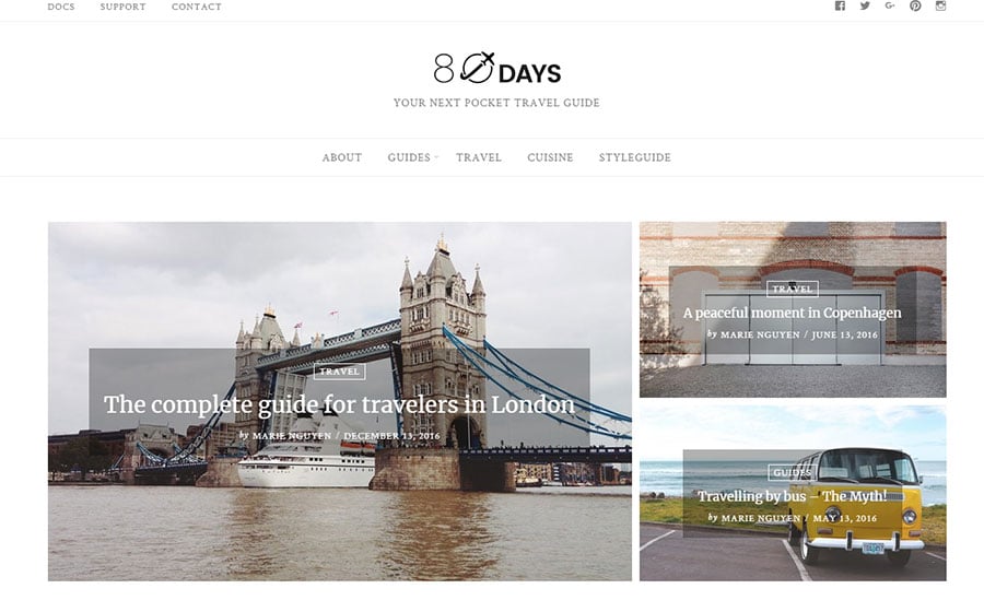 EightyDays - Travel Blog WordPress Theme