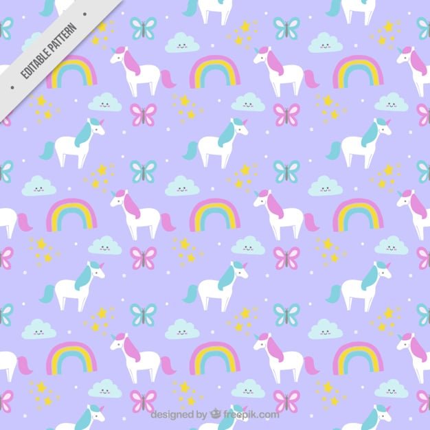 Hand drawn beautuful unicorns with rainbows and butterflies pattern