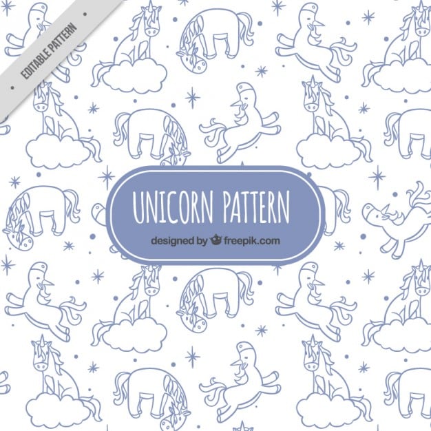 Hand drawn elements and unicorns pattern