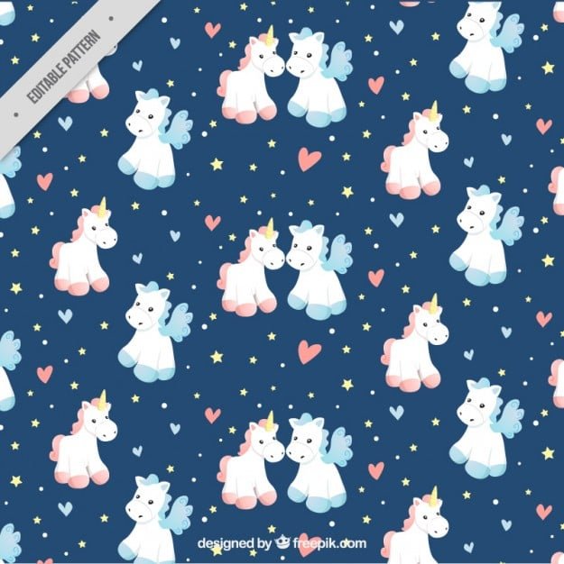 Unicorn background with fairy elements in flat design