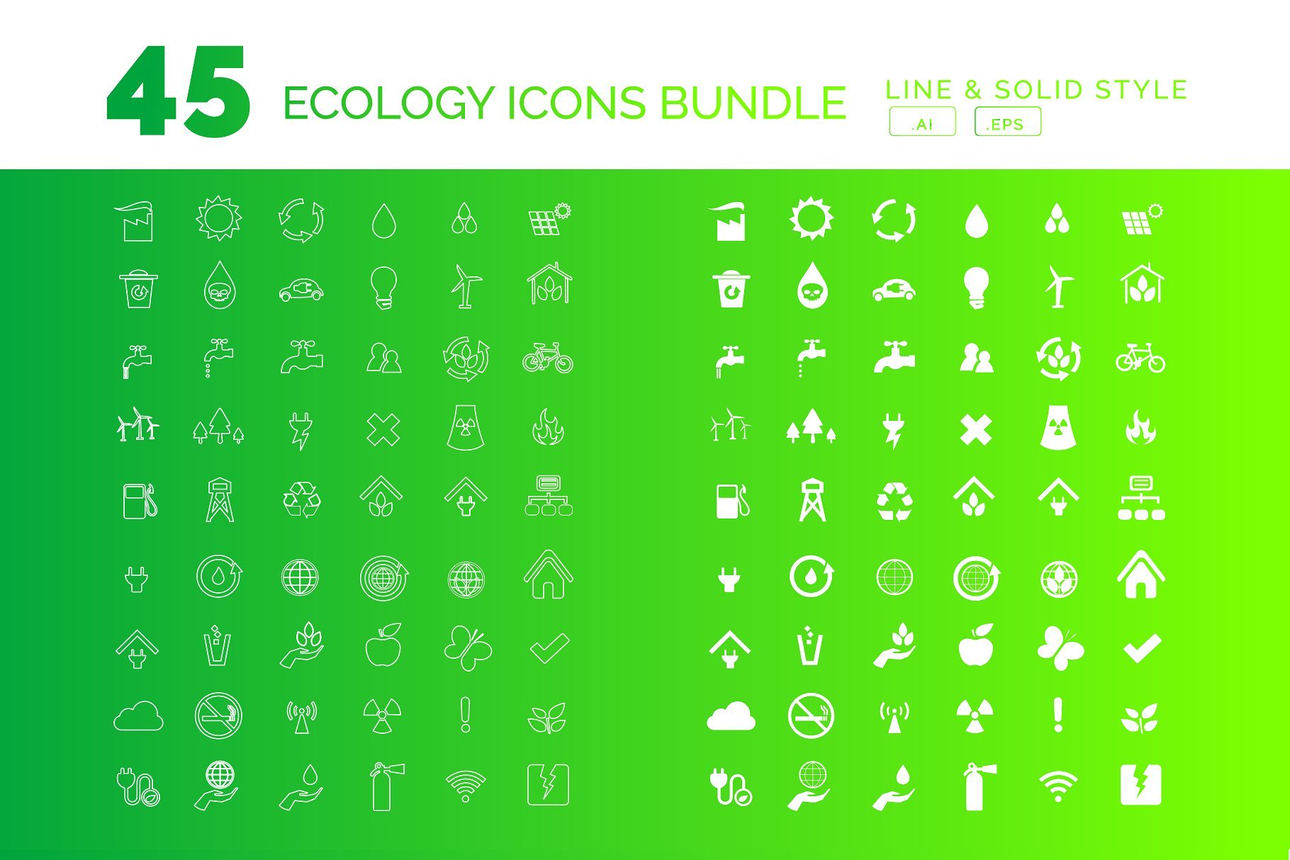 Renewable Energy Ecology Icons Set