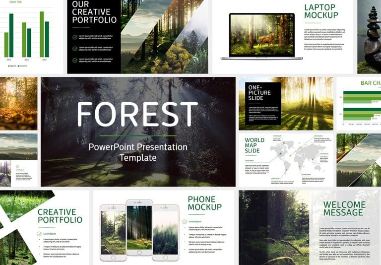 130+ Slides Unique Forest PowerPoint Template + BONUS – MasterBundles