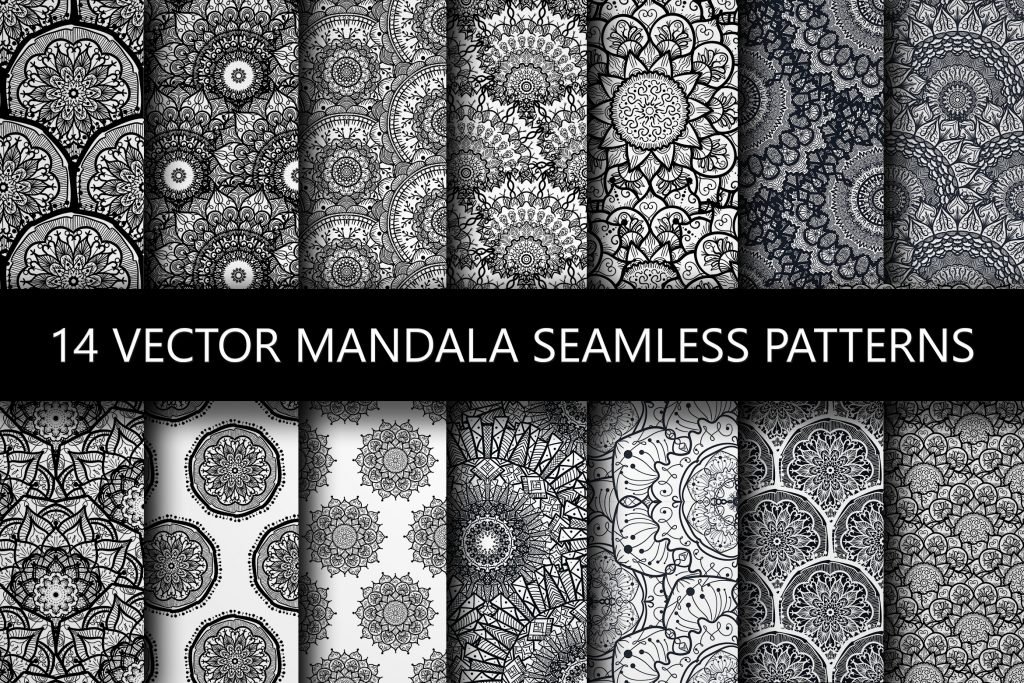 Black White Mandala Seamless Patterns