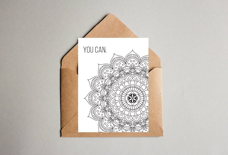 You Can! Motivational Mandala Coloring Postcard
