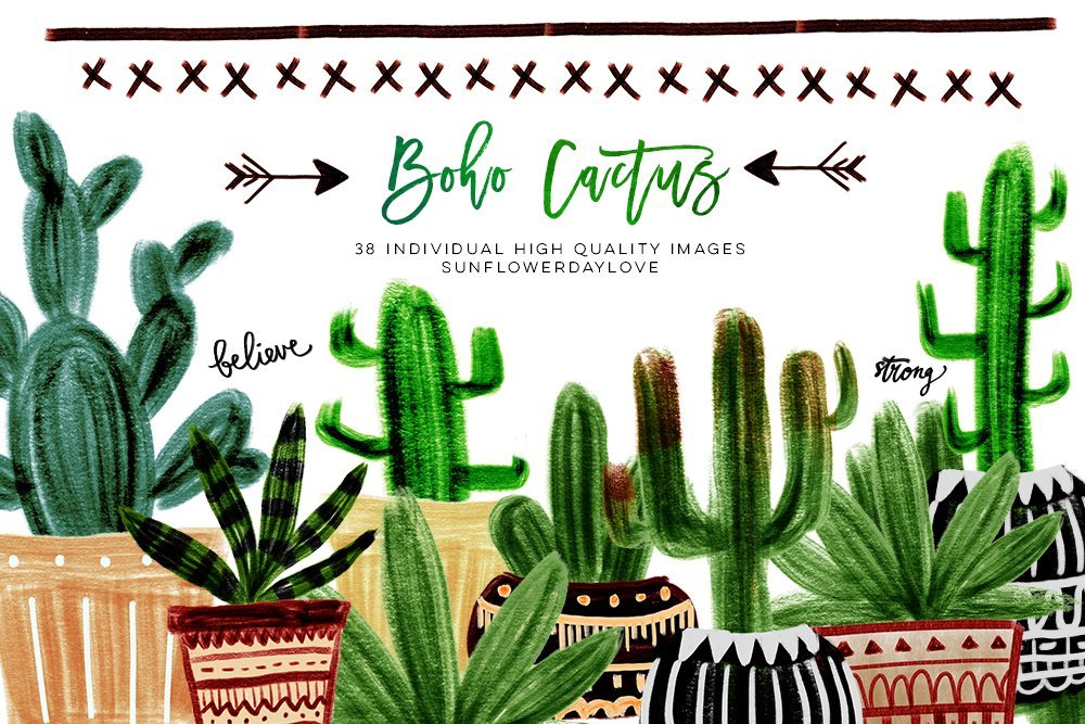 Boho Cactus Clipart