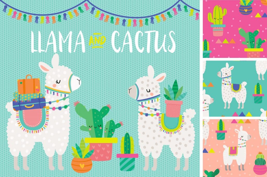 Llama & Cactus Clipart