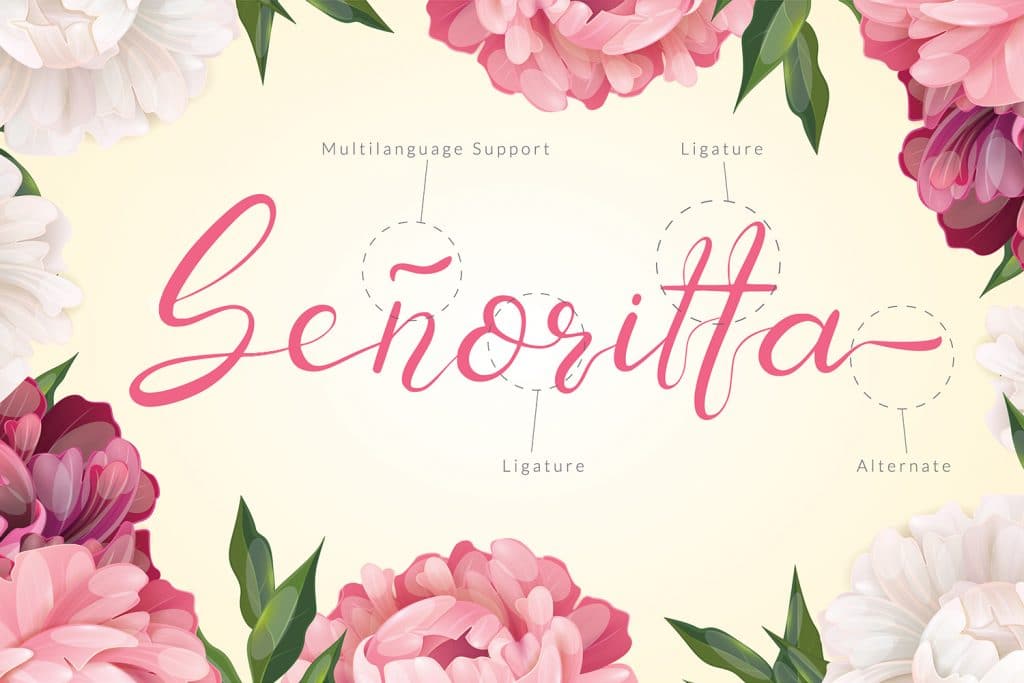 Flowers background with romantic font.