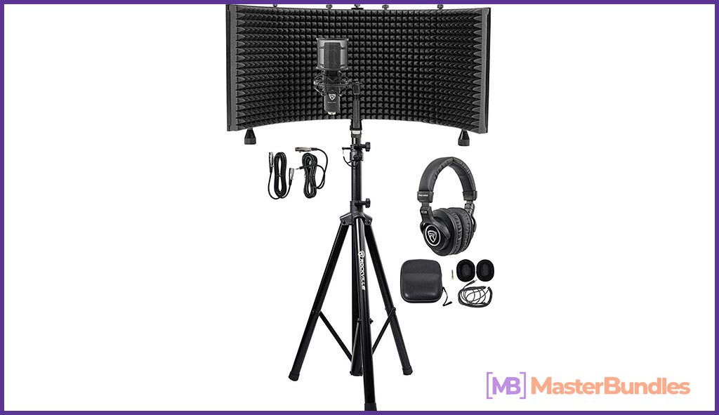 This shield can be mounted to compatible microphone stands or used in a fixed location, like a countertop or tabletop.