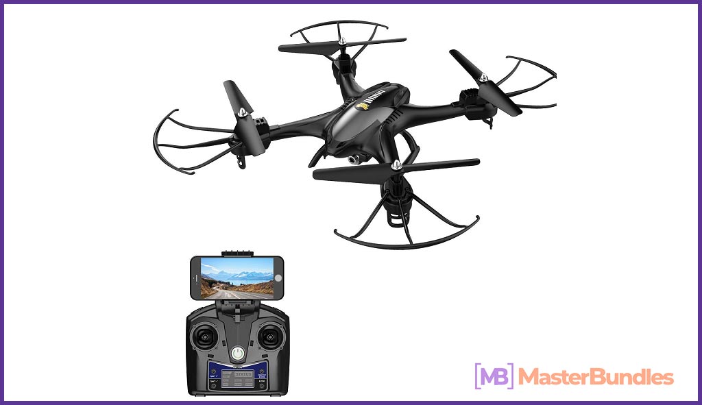 Stylish, black quadcopter for your phone.