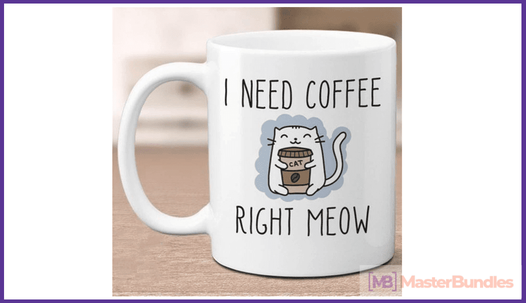 Nice cup for coffee lovers, which depicts a cat in an embrace with a cup of coffee.