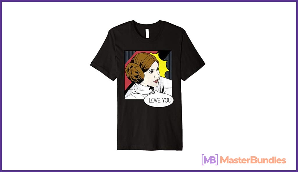 Black T-shirt featuring Princess Leia from Star Wars.