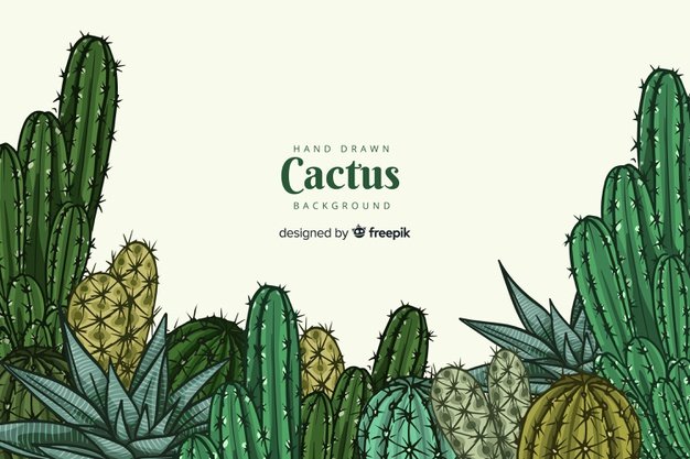 Hand-drawn Cactus Background. Cactus clipart.