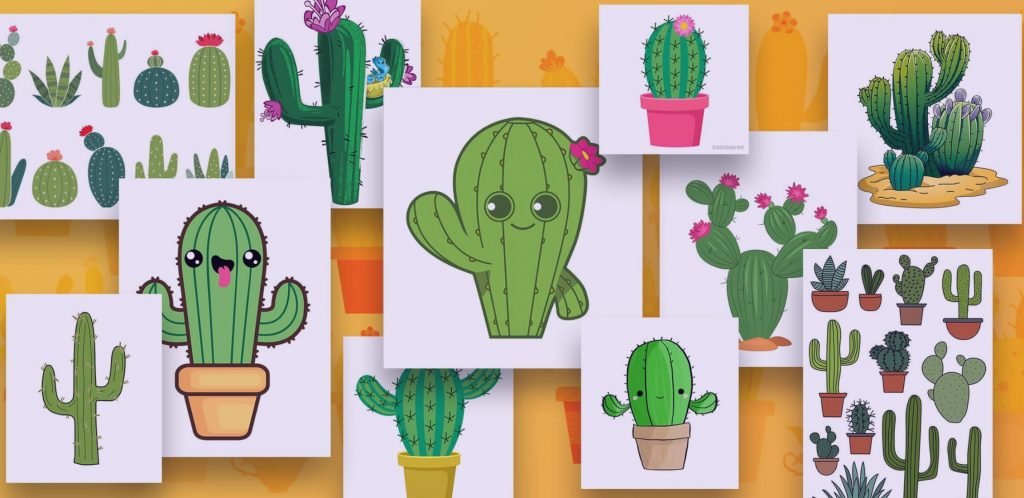 Cactus Clipart. Several painted beautiful cacti.