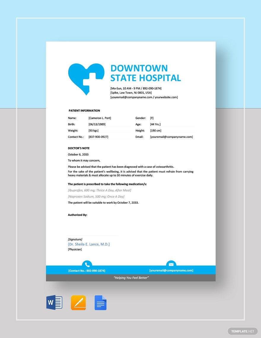 Minute Clinic Doctors Note Template