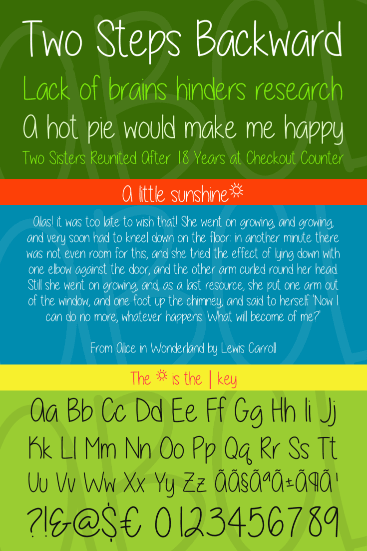 Examples of a script fun font on the bright background.