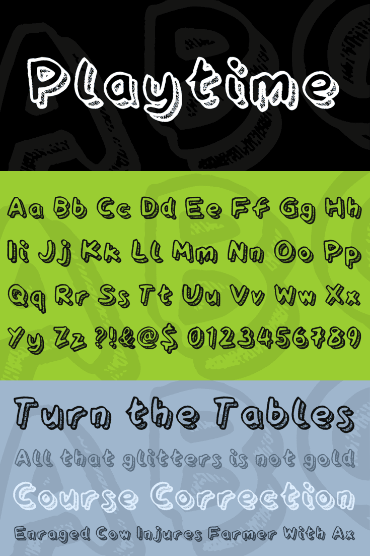 A display fun font on black, green and grey background.