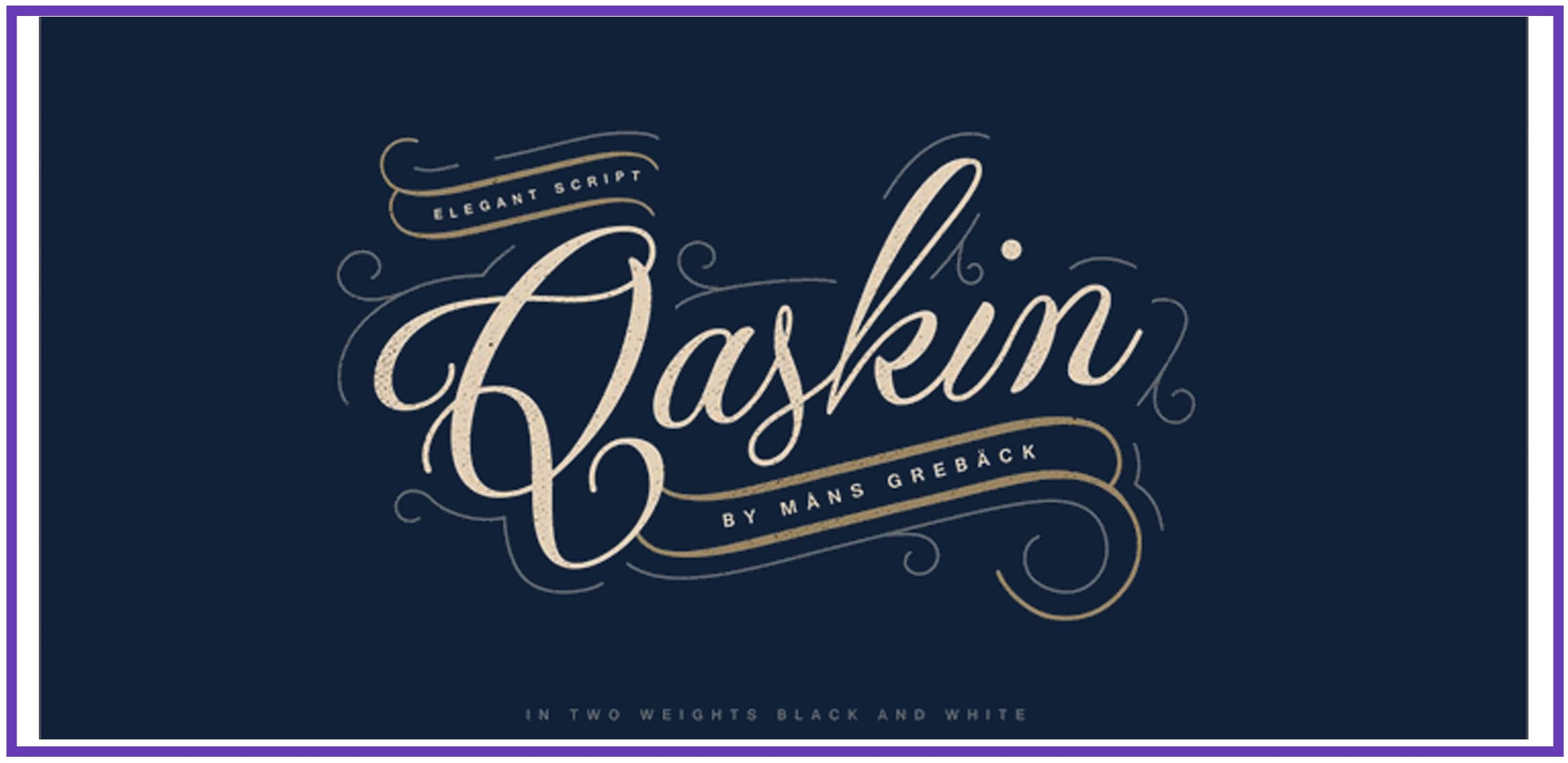 A script fun font on a navy blue background.