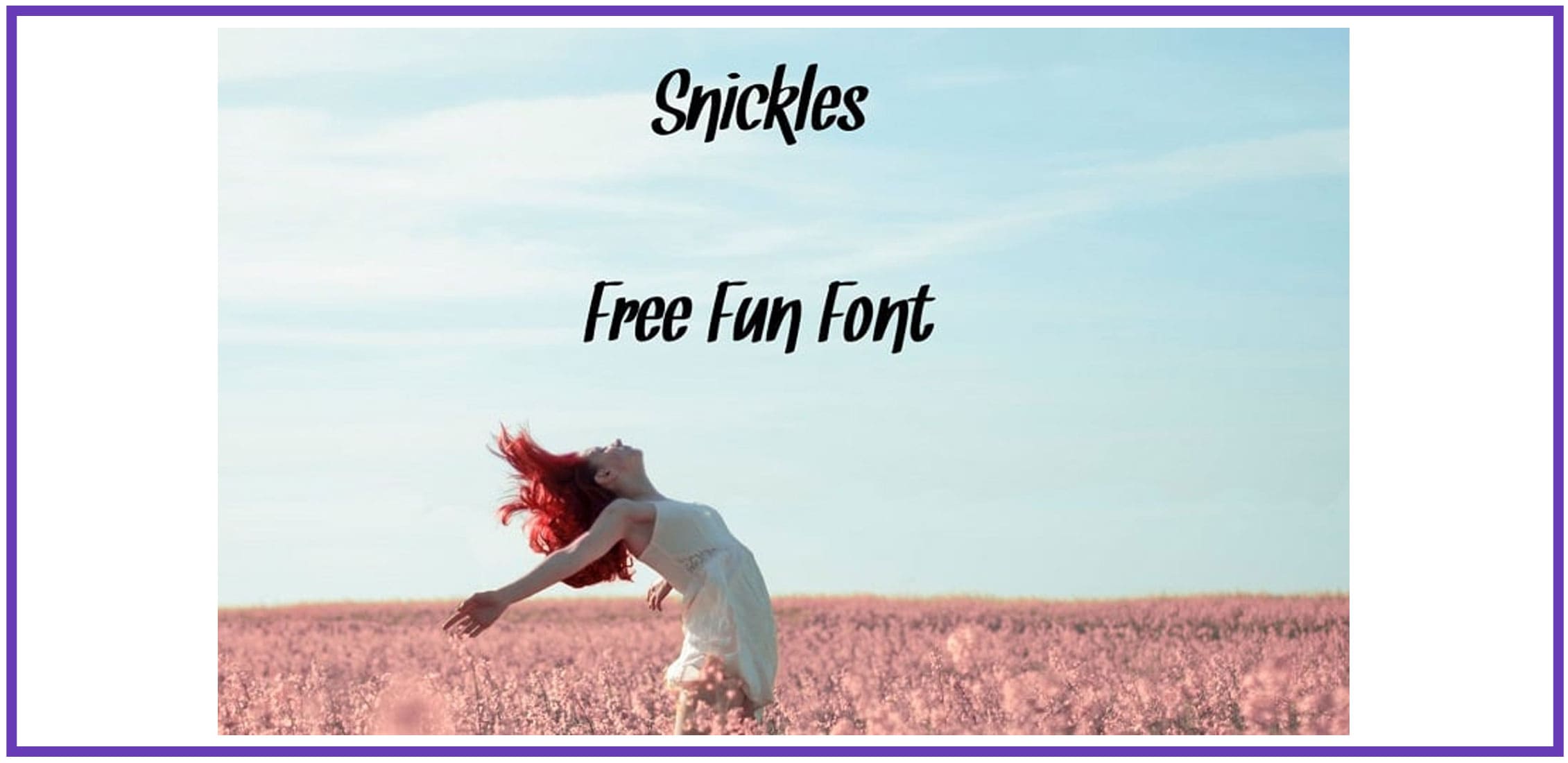 A red hair girl in a pink field and a display fun font.