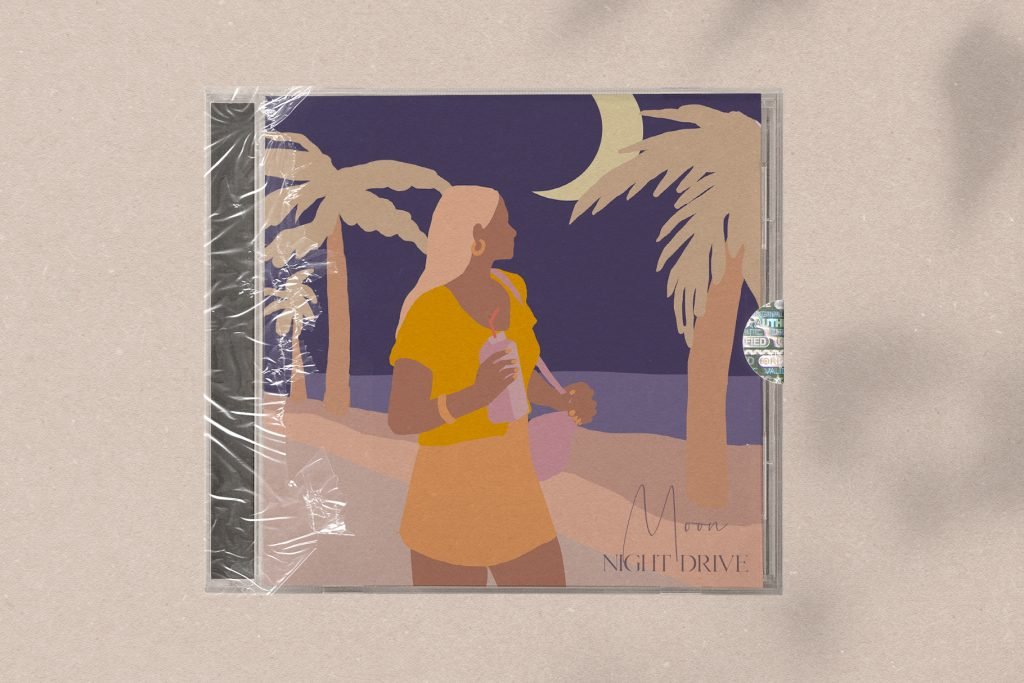 Card with a blonde girl on vacation.