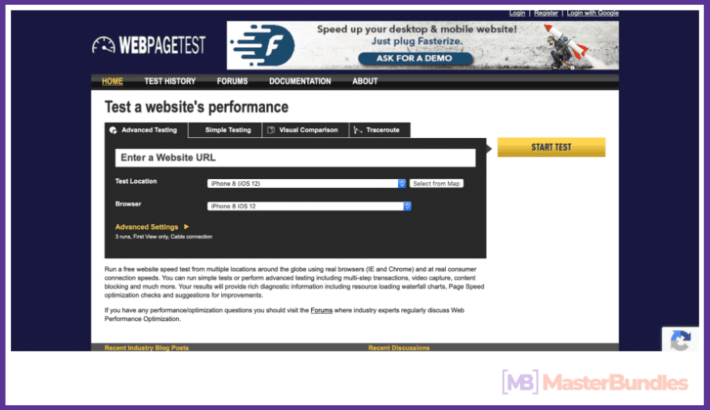 WEBPAGETEST. Page Speed: Mobile and Desktop.