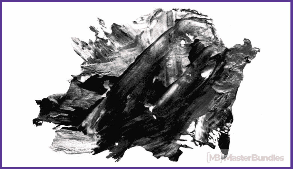 Black oil strokes on white canvas.
