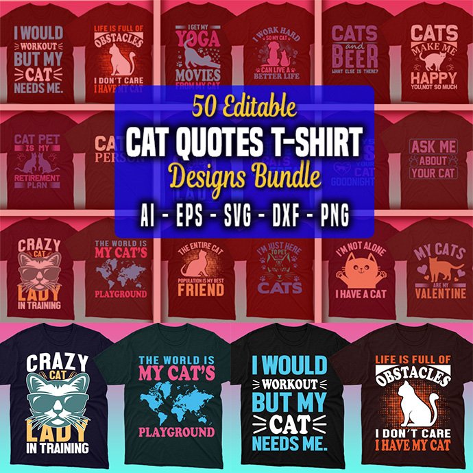 Cat Shirts: 50 Cat T-shirt Designs Bundle – MasterBundles