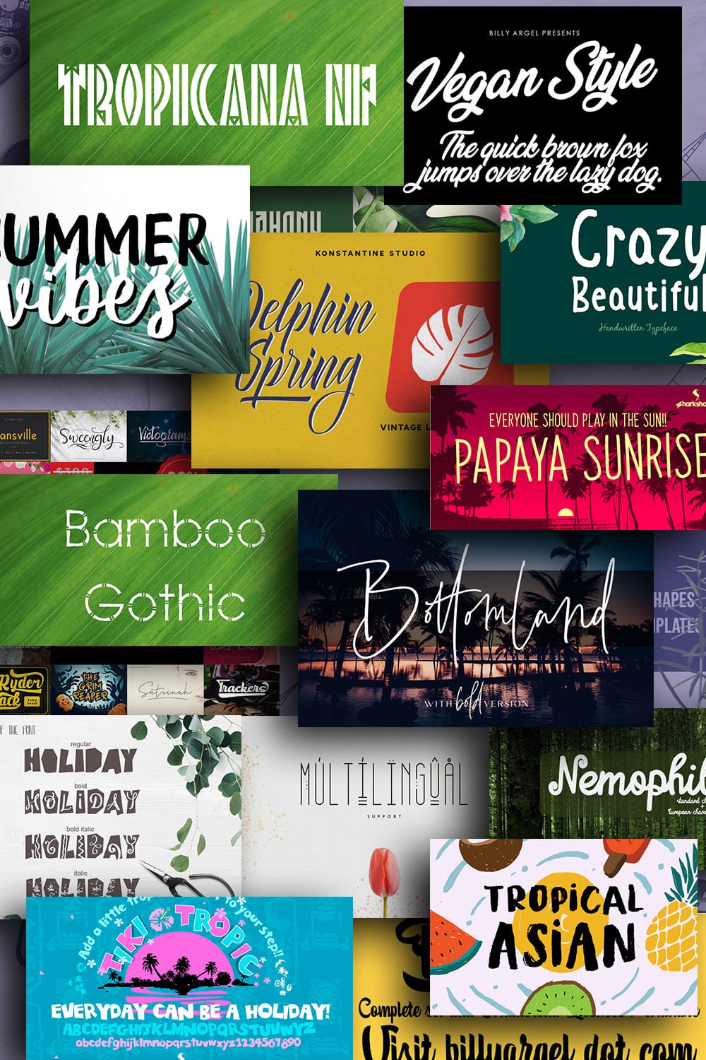 Examples Tropical Fonts. Pinterest Image.