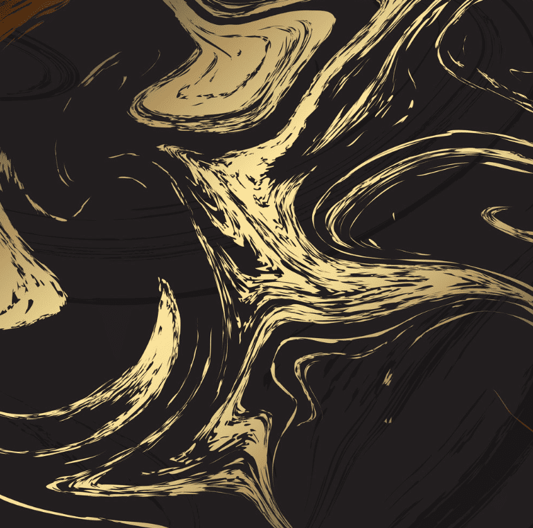 Black marble background with golden wavy patterns.