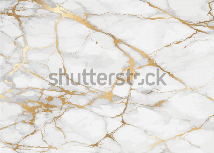 Marble background is rich in white with a grey tone with saturated gold veins.
