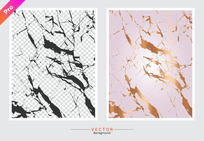 Pink-gold marble background and background in a grey-white cell with black veins.