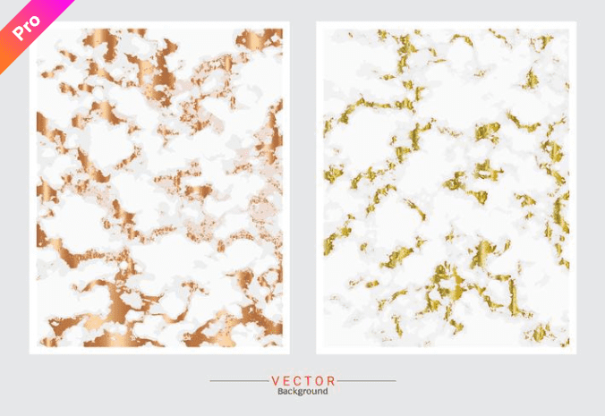 Two white marble backgrounds with pink and gold veins.