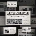 Unusual and stylish slides of the Newspaper PowerPoint template with thematic pictures.