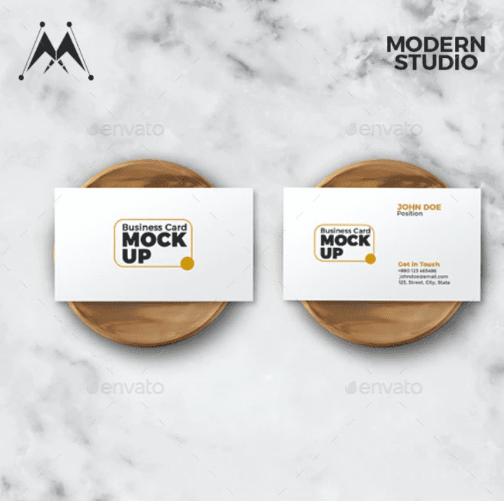 White cards with gold and black font.